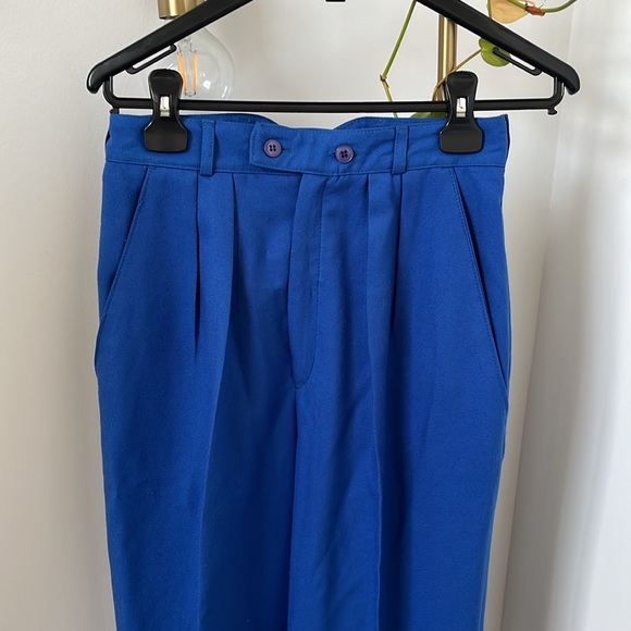 Cobalt blue pleated straight leg vintage trousers - Picture 2 of 5